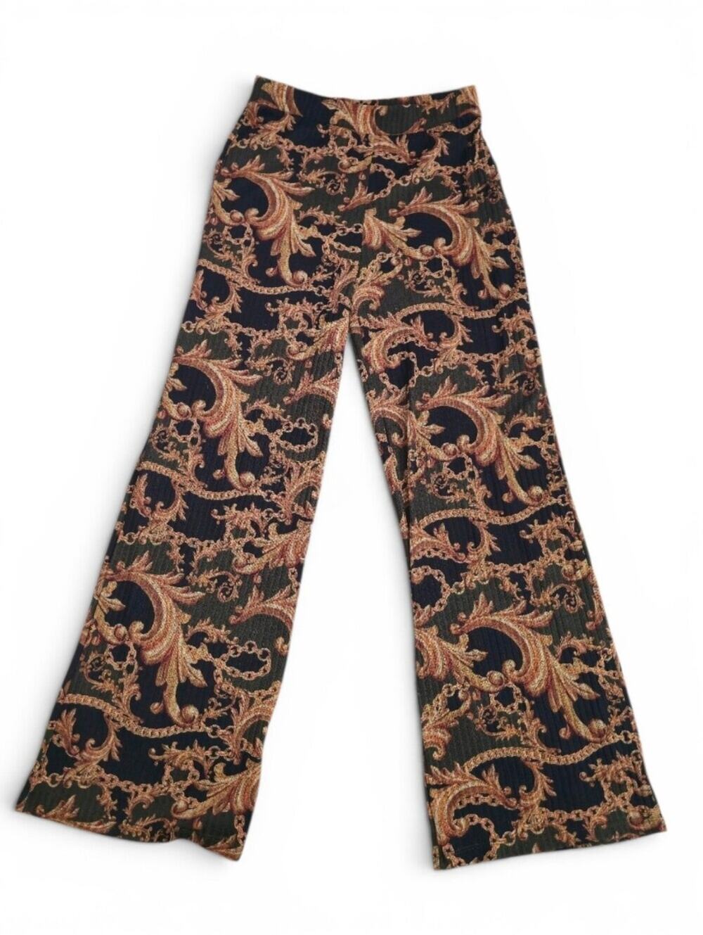 Zara Trafaluc Black And Gold Baroque Print Wide-Leg Pants